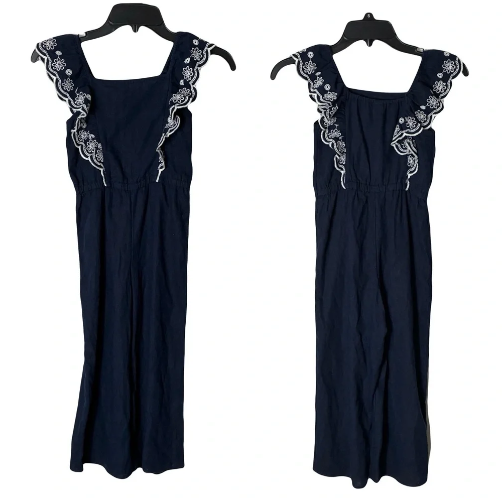 Nwot Old Navy Jumpsuit Girls Small Navy Ruffle Linen Blend